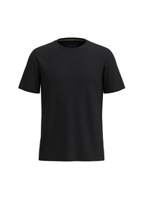 Sort kortærmet t-shirt med rund hals, der har et simpelt, ensfarvet design uden synlige logoer eller mønstre.