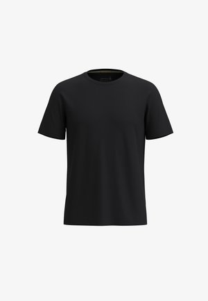 Black short-sleeve crew neck t-shirt with a simple, plain design and no visible logos or patterns.