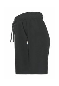 Černé bavlněné šortky s elastickým pasem, stahovací šňůrkou a bočními kapsami. Výrazná značka na levé straně.