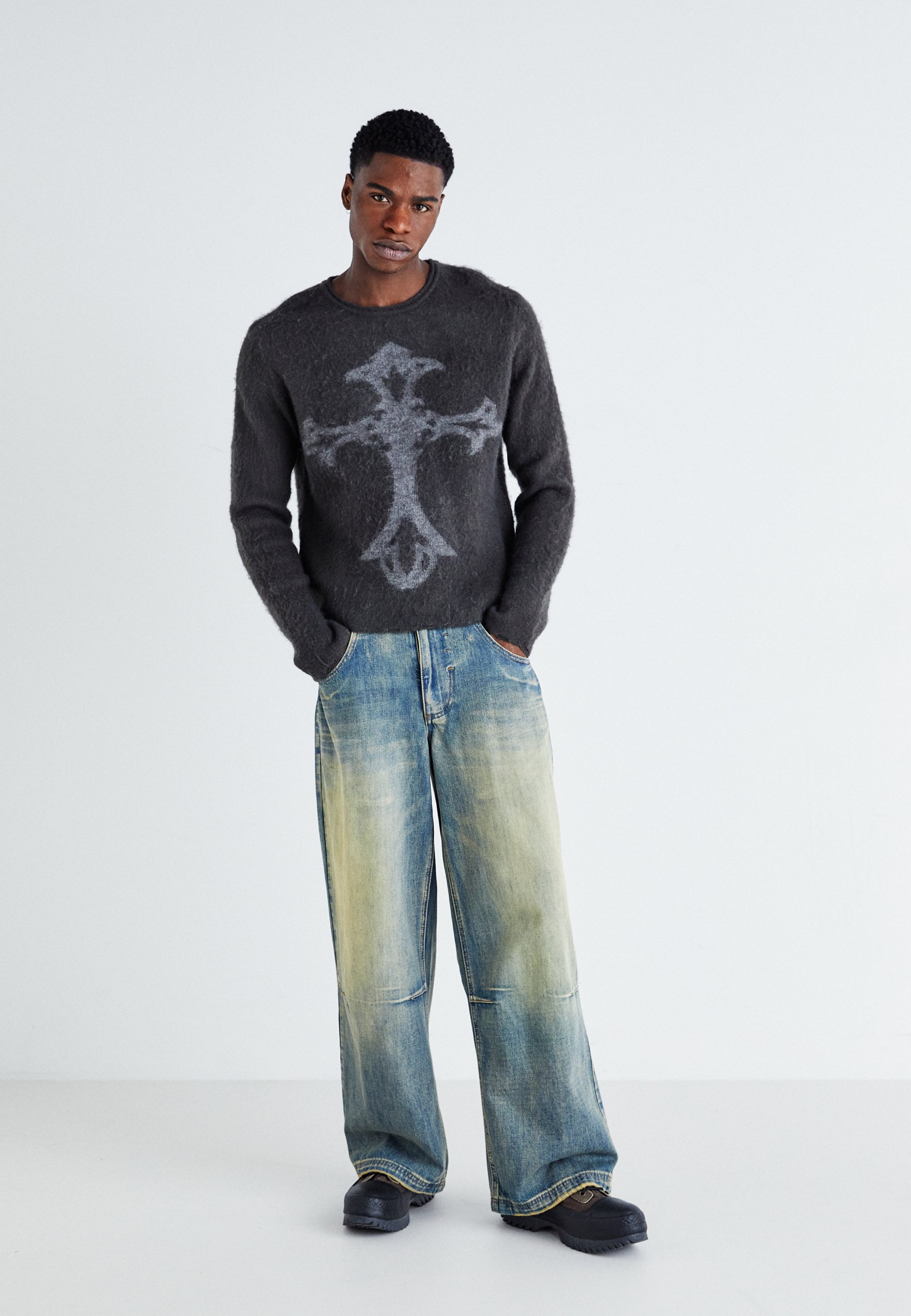 送関込 JADED LONDON Ribcage Knit Jumper 長袖 Black Ribcage Knit Jumper | Jaded Man