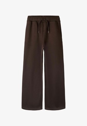 Mørkebrune sweatpants med vide ben, elastisk linning og snøre, med sidelommer og afslappet pasform.