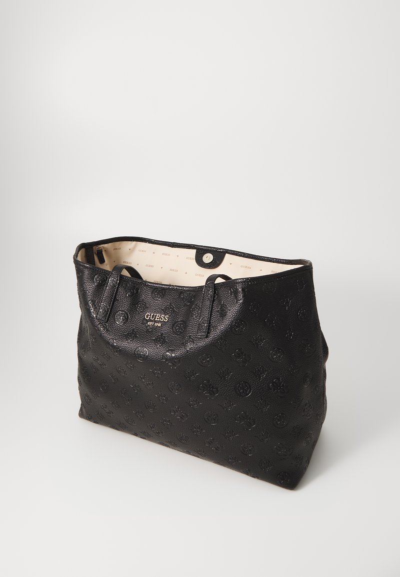 Sac à Main Guess Vikky Tote Large Avec Pochette - Logo Noir/Cognac