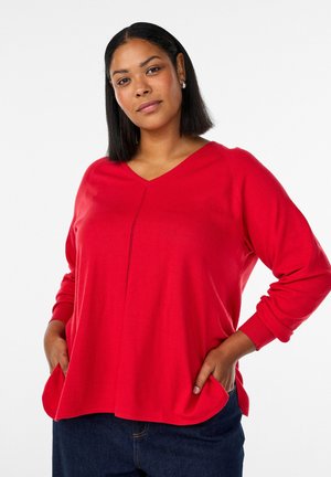 MIT V-AUSSCHNITT UND DETAIL AUF DER VORDERSEITE - Striktrøje - true red