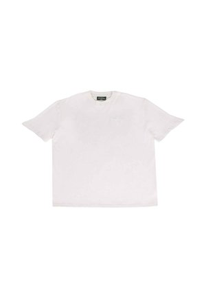 White short-sleeve T-shirt made of cotton with a round neckline. Features a small, subtle logo embroidered on the chest.