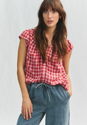 REGULAR FIT BLEND RUFFLE SLEEVE  - Blúz - pink red gingham