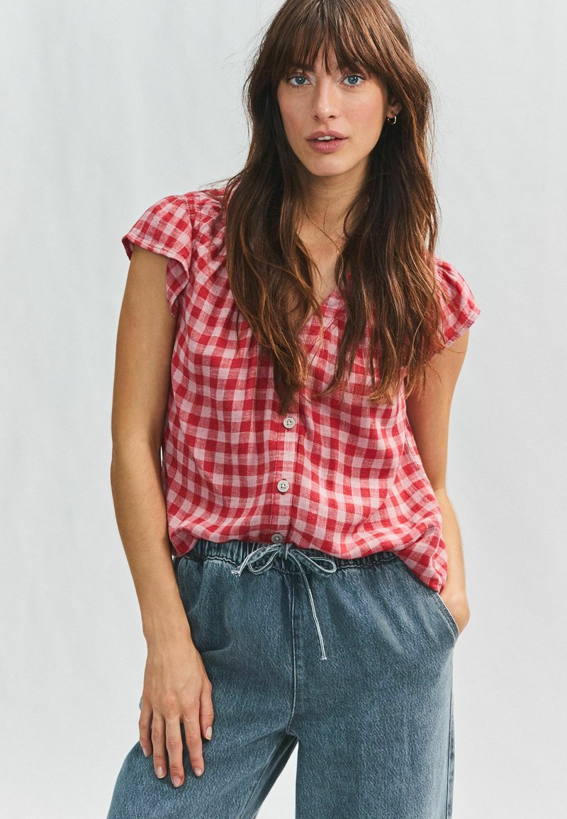 Next REGULAR FIT BLEND RUFFLE SLEEVE - Blouse - pink red gingham