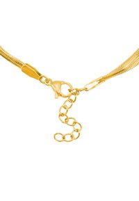 Collana d'oro con una catena a design testurizzato e flessibile, dotata di un gancio a moschettone. Presenta una catena di collegamento per lunghezza regolabile.