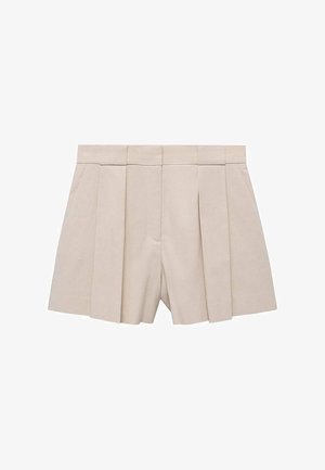 Shorts beige plissés au design ajusté, avec une taille haute et une texture lisse. Quatre plis à l'avant créent du volume. Pas de poches.