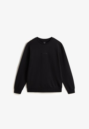 Schwarzer Sweatshirt mit langen Ärmeln und Rundhalsausschnitt. Mit geprägtem "vans"-Logo auf der Vorderseite. Aus weichem, bequemem Material gefertigt.