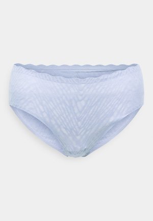 Heledad sinine pitsiline aluspüks, millel on ševronmuster, lainelised servad ja pehme, tekstureeritud kangas. Valmistatud mugavuse ja sobivuse tagamiseks.