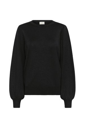 Maglione nero con scollatura rotonda e maniche a palloncino texturizzate, realizzato in un morbido tessuto a maglia con polsini e orlo a costine.