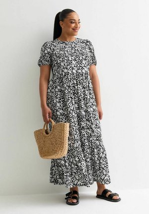 New Look Curves FLORAL SHORT SLEEVE  - Maxikleid - black pattern