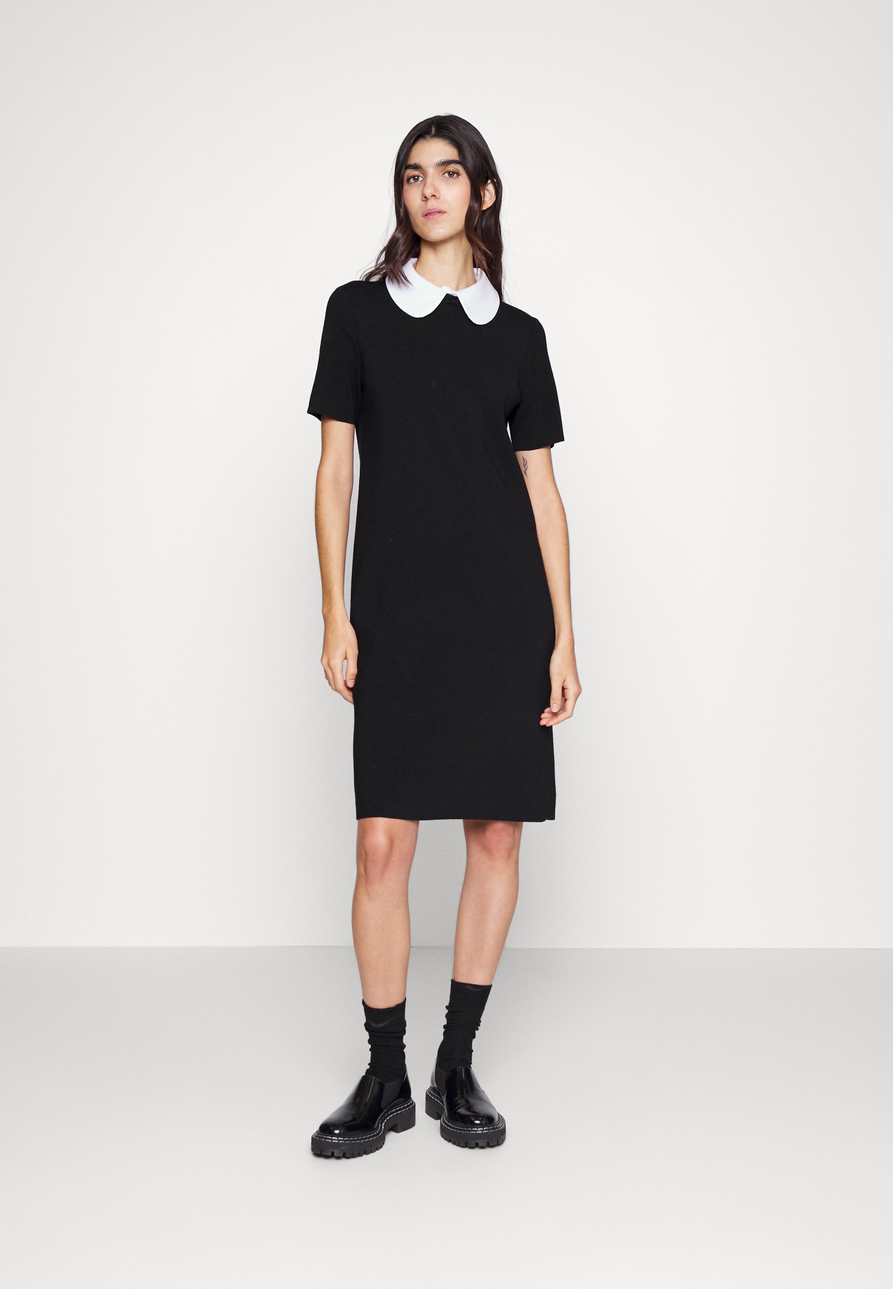 Tory Burch POPLIN COLLAR SWEATER DRESS - Day dress - black 