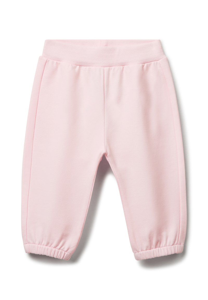 Weiche rosa Babihosen mit elastischem Bund und Bündchen, entworfen für Komfort und leichte Beweglichkeit.