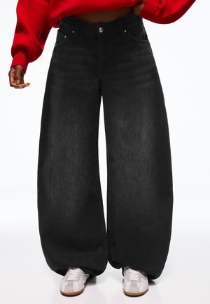 Bershka, HIGH-WAIST BARREL JEANS - Wide Leg - black