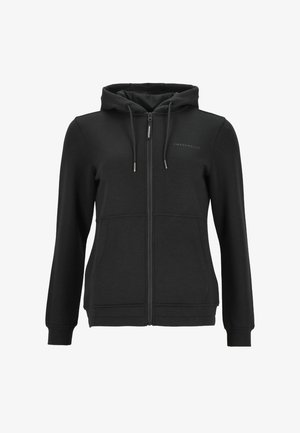 Zwarte rits-hoodie van een katoenmix. Beschikt over een capuchon, trekkoord, twee voorzakken en een geborduurd merklogo op de borst.