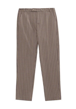 Geruite broek in bruine tinten, met een zachte textuur, rechte pasvorm en zijzakken, voorzien van een elastische tailleband voor comfort.