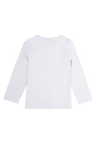 Camicia a maniche lunghe in bianco puro, realizzata in cotone. Presenta un collo rotondo e un design semplice, senza decorazioni, con bordi cuciti.
