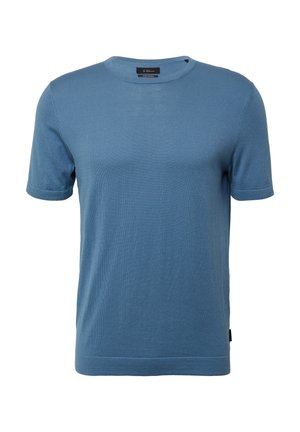 Blauwe t-shirt met korte mouwen van zacht materiaal, met een ronde hals, recht afgewerkte zoom en minimale stikdetails.