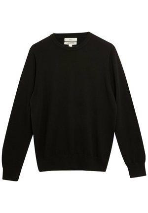 Czarny sweter z długim rękawem i okrągłym dekoltem, wykonany z wysokiej jakości czystej bawełny, z prążkowanymi mankietami i dołem, marki M&S.