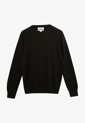 Maglione nero a maniche lunghe con scollo rotondo, realizzato in puro cotone fine con polsini e orlo a coste, del marchio M&S.