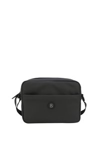 Borsa a messenger nera realizzata in materiale liscio, con forma rettangolare, tasca frontale e logo impresso sul davanti. Incluso un cinturino regolabile.
