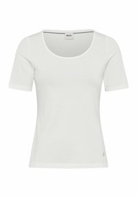 Witte short-sleeve t-shirt met een ronde halslijn, gemaakt van gladde stof, met een klein logo detail aan de onderrand. Eenvoudig en aangesloten ontwerp.