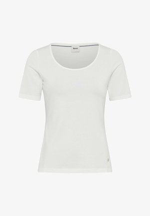 Witte short-sleeve t-shirt met een ronde halslijn, gemaakt van gladde stof, met een klein logo detail aan de onderrand. Eenvoudig en aangesloten ontwerp.