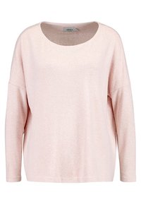 Ljust rosa oversized tröja med rundad halsringning, långa ärmar och mjukt, texturerat material. Minimalistisk design utan mönster eller dekorationer.