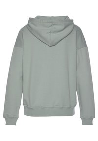 Sudadera con capucha en verde claro, con un corte relajado, puños y dobladillo acanalados, textura suave y diseño minimalista.