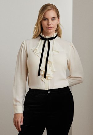 Lauren Ralph Lauren Woman RUFFLE TRIM GEORGETTE BLOUSE - Košilová halenka  - mascarpone cream/black