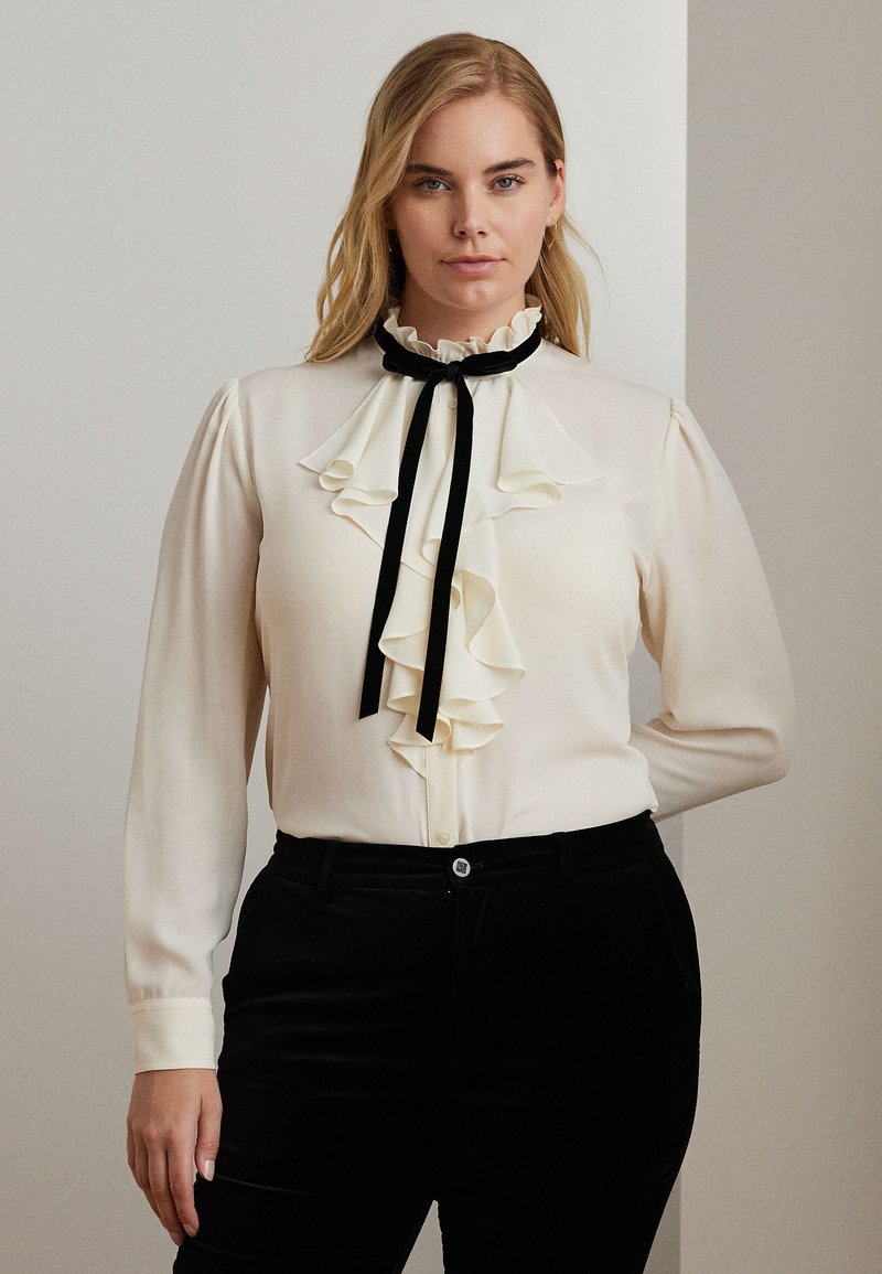 Lauren Ralph Lauren Woman RUFFLE TRIM GEORGETTE BLOUSE - Gombos blúz - mascarpone cream/black