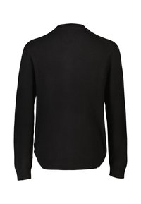 Mustassa villapaidassa on klassinen pyöreä kaulus, pitkät hihat, ribbireunat hihoissa ja helmassa, ja se on valmistettu pehmeästä, keskipainoisesta neulekankaasta.