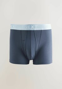 Temno modri bokserji s svetlobluiltinim elastičnim pasom, ki prikazuje logotip "NEXT". Narejeni so iz gladkega materiala s prilegajočo obliko.