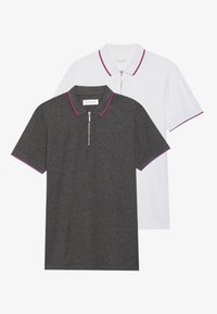 2 PACK SLIM POLO SHIRT - Polo - white/mottled dark grey