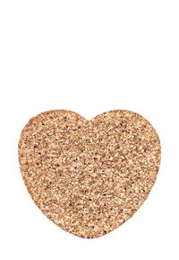 Oggetto decorativo a forma di cuore in oro rosa, realizzato in materiale glitterato testurizzato, con un contorno liscio e una superficie scintillante.