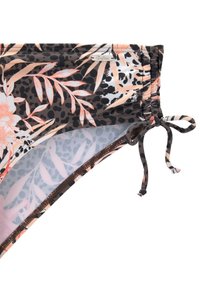 Bas de maillot de bain floral dans des couleurs sombres avec un motif floral rose et beige, cordon ajustable sur le côté et tissu lisse et extensible.