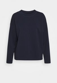 Marinblå långärmad topp i mjuk bomull med rund hals, avslappnad passform och sydda detaljer vid sömmarna.