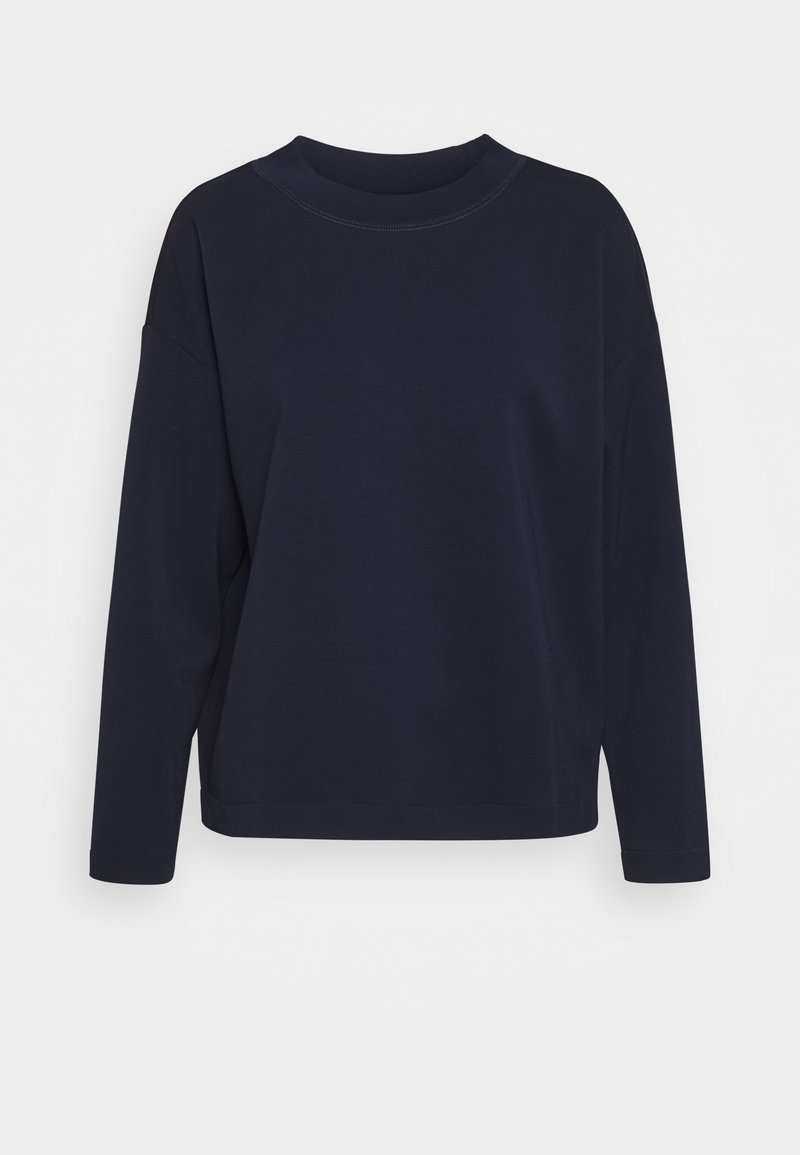 Marinblå långärmad topp i mjuk bomull med rund hals, avslappnad passform och sydda detaljer vid sömmarna.