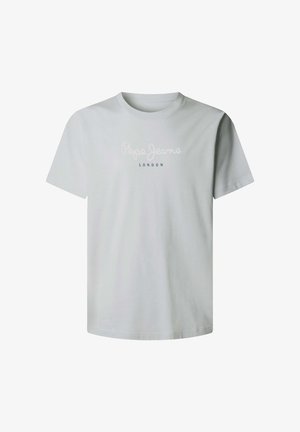 T-shirt gris clair à manches courtes et col rond avec le logo "Pepe Jeans London" en texte blanc et noir centré sur la poitrine.