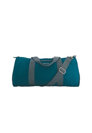 Sac cylindrique bleu sarcelle avec bandoulière tissée réglable et deux poignées, fermeture éclair et logo Bensimon visible.