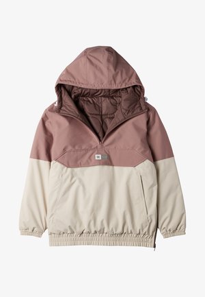 Sweaterjack met een capuchon, met een twee-kleuren ontwerp in stofroze en crème, gemaakt van glad, waterafstotend materiaal, met elastische boorden en zoom.