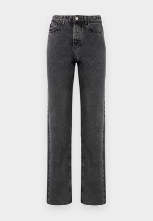 Grå denim straight-leg jeans med en falmet finish, fem lommer og knappelukking. Har klassisk søm langs sømmene.