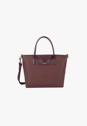 Borsa a mano in pelle bordeaux con superficie texturizzata, doppi manici, tracolla rimovibile e tasca frontale con logo del marchio.