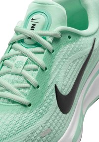 Le scarpe da corsa Nike presentano una tomaia in mesh testurizzato verde menta, il logo Swoosh nero e una suola bianca con unità d'aria visibili.