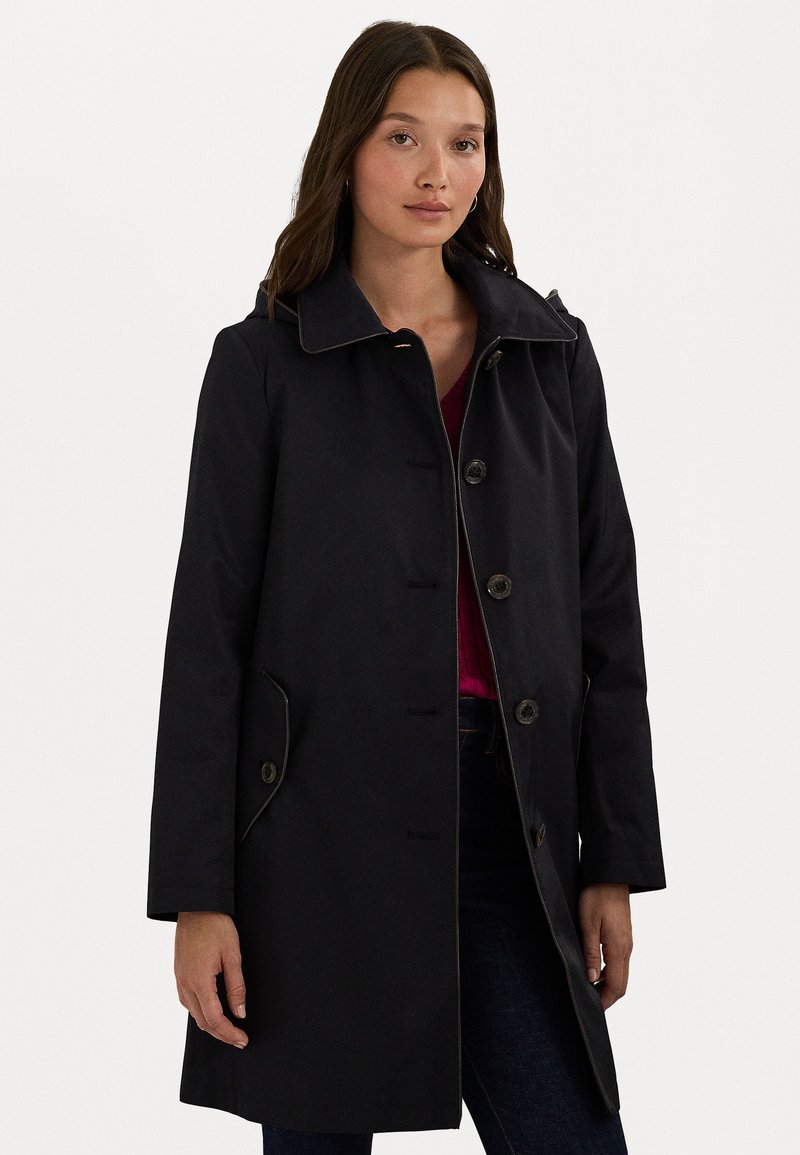 Lauren Ralph Lauren FAUX-LEATHER-TRIM HOODED COAT - Parkas - dark navy