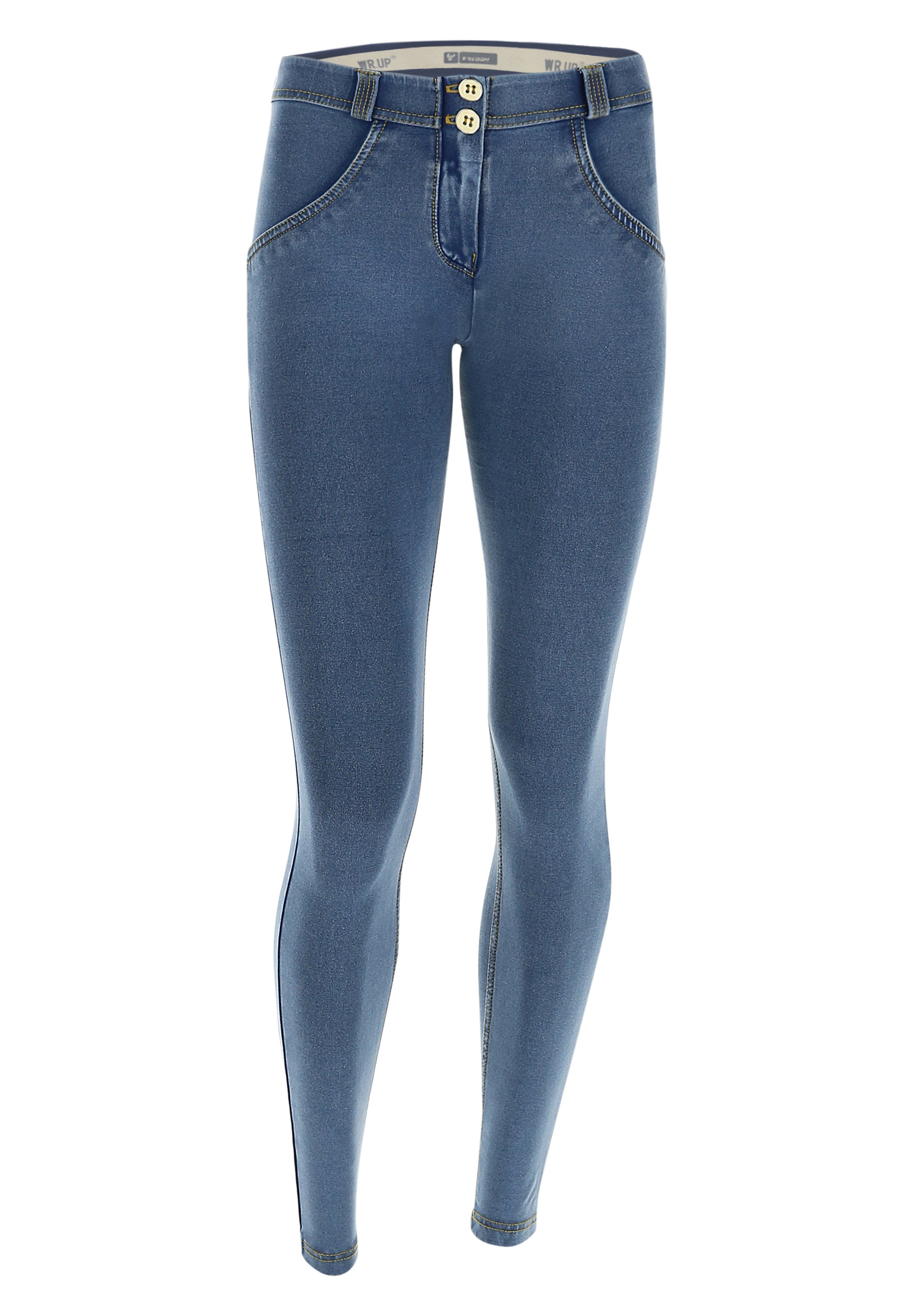 Freddy WR.UP - JEGGINGS - Jeggings - denim chiaro con cuciture gialle/carta  da zucchero - Zalando.it