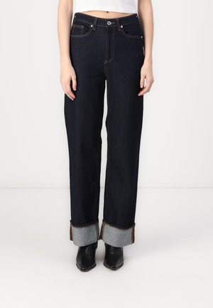 VMTESSA WIDE FOLD UP - Straight leg jeans - dark blue denim