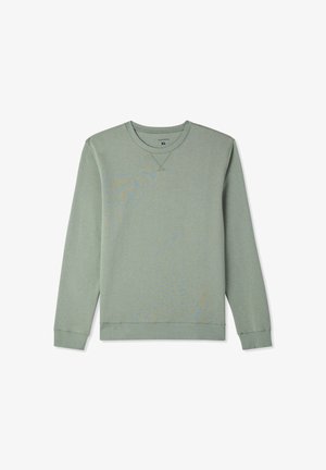 Felpa di cotone verde chiaro con maniche lunghe, collo rotondo, polsini a coste e un motivo testurizzato sottile. Taglia XL, vestibilità casual.