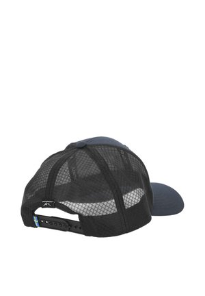 Sort net baseballkasket med justerbar snapback-rem og et lille svensk flagdetalje på hvid baggrund.